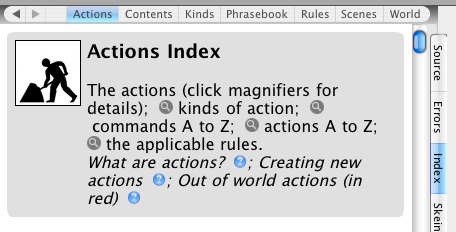 Actions tab in Inform 7