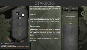 Starborn Vorple edition screenshot A screenshot of the story, showing the story text, the map and the keyword list